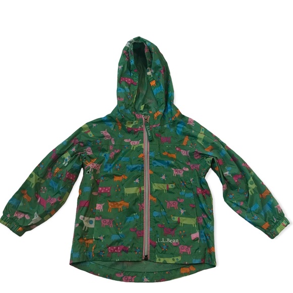 Ll Bean Green Dog Print Rain Jacket 3t 